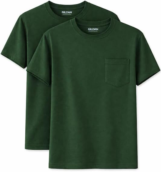 Gildan Unisex Adult DryBlend Workwear T-Shirts with Pocket, 2-Pack Forest Green