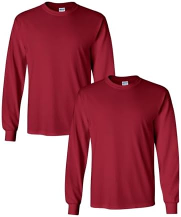 Gildan Adult Ultra Cotton Long Sleeve T-Shirt, Style G2400, Multipack Cardinal Red (2 Pack)